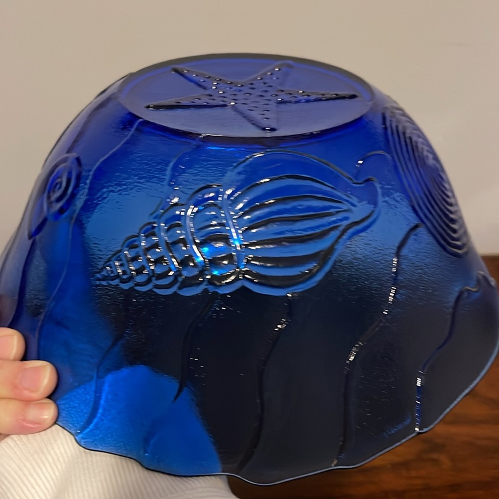 Vintage cobalt blue glass large salad bowl Rare
